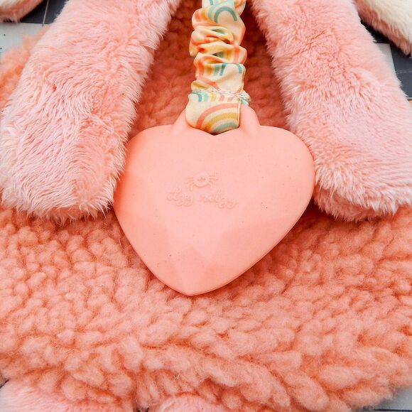 Itzy Ritzy Pink Bunny Lovey Soft Plush w/Silicone Heart Teether Crinkles - Picture 6 of 6